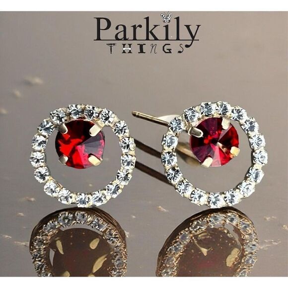 Earrings with Red and Clear Swarovski Crystals Super Sparkly handcrafted - Picture 1 of 6